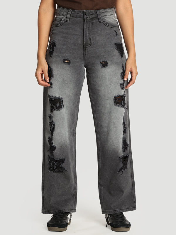 Women charcoal distress Jeans