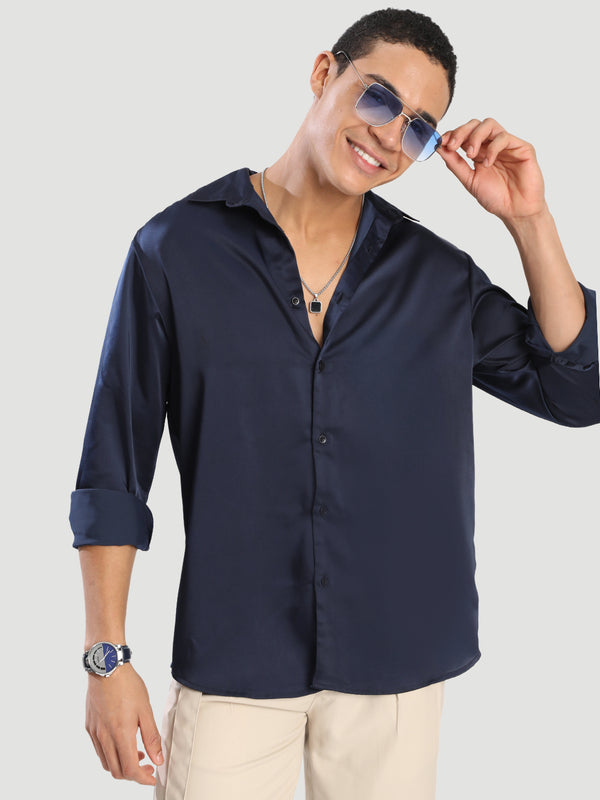 Men Relaxed Fit Satin Partywear Shirt
