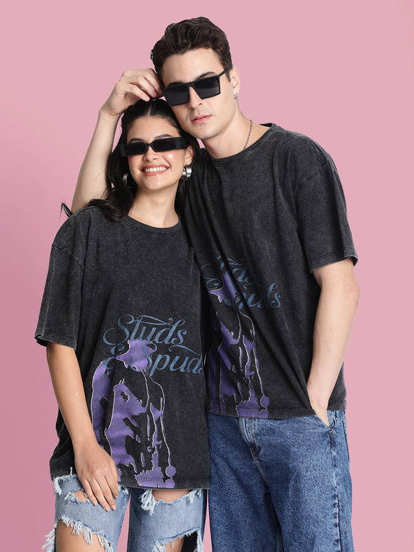 Men Black Printed Oversized T-Shirt