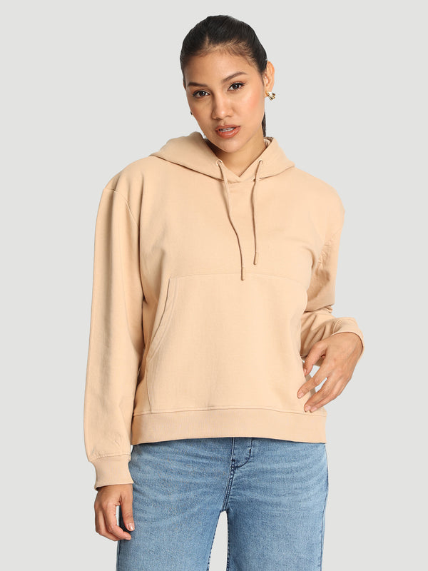 Women Beige Relax fit KANGROO POCKET HOODIE