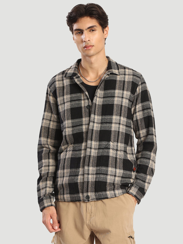 Men Black Checked textured regular fit shaket