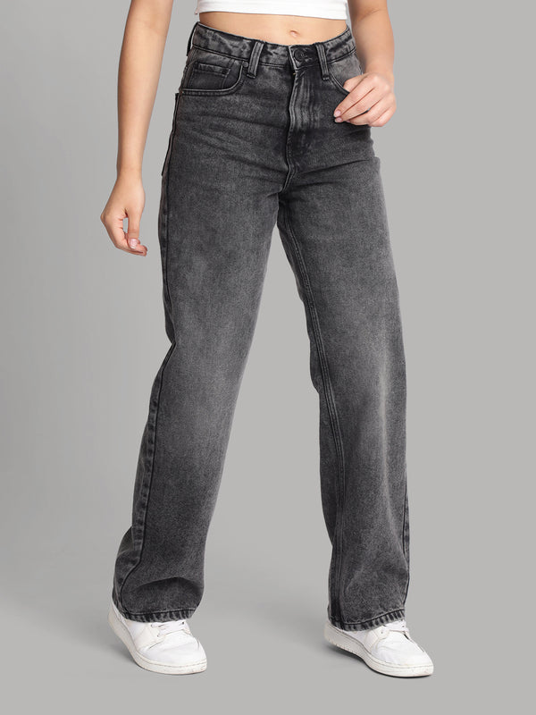 Women Charcoal Straight Fit Tinted Denim Jeans