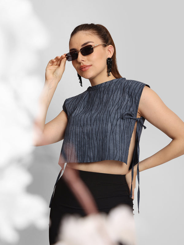 Women Textured Side Tie Up Party Top