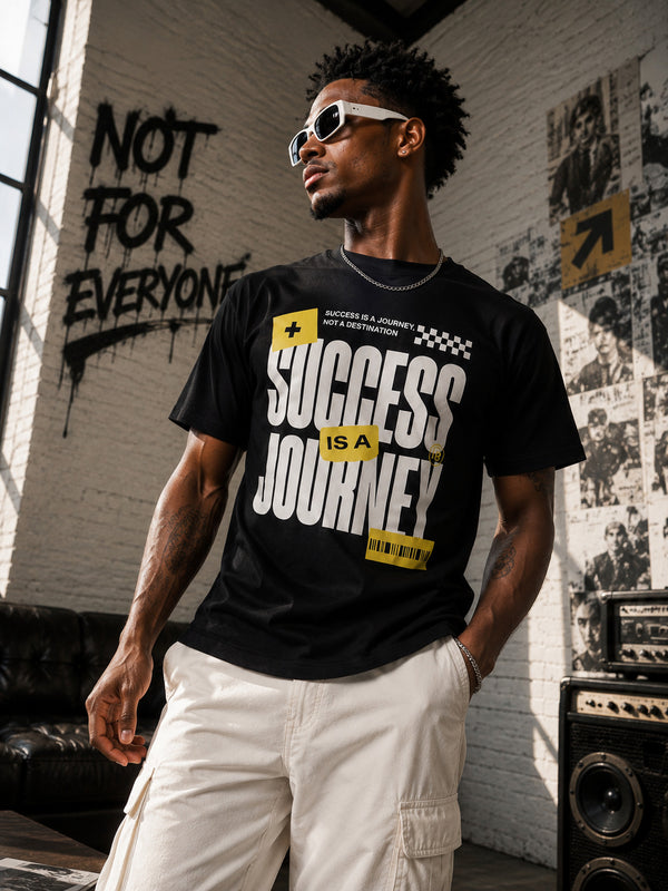 Men Black Cotton Lycra Typography Print T-Shirt