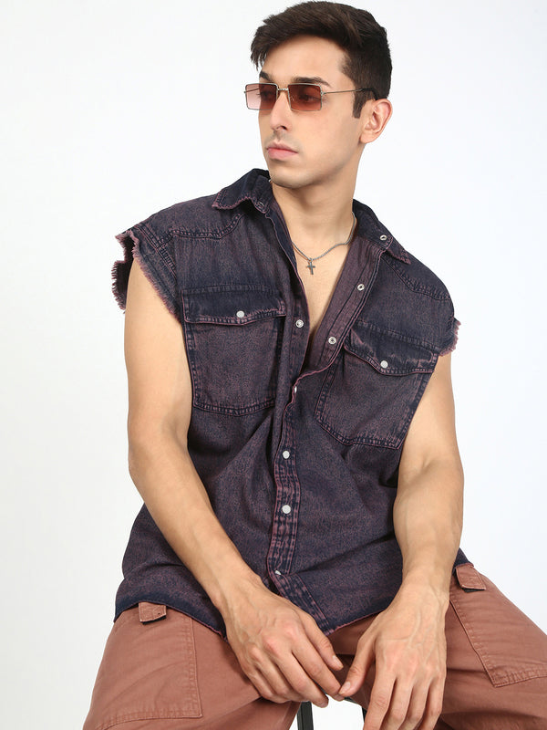 Men Tinted Denim Sleeveless Shirt