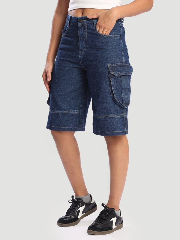 Women Blue Denim cargo shorts