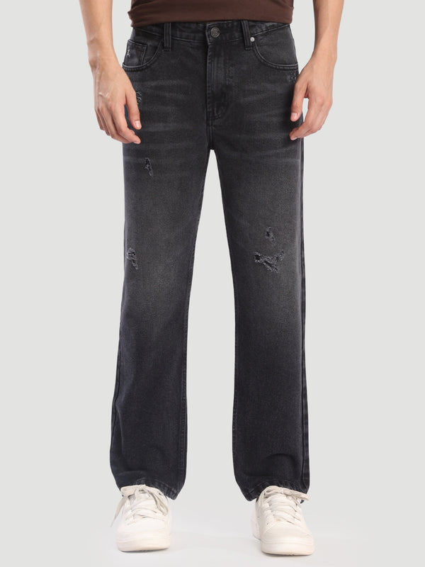 Men Straight Fit distress black Jeans
