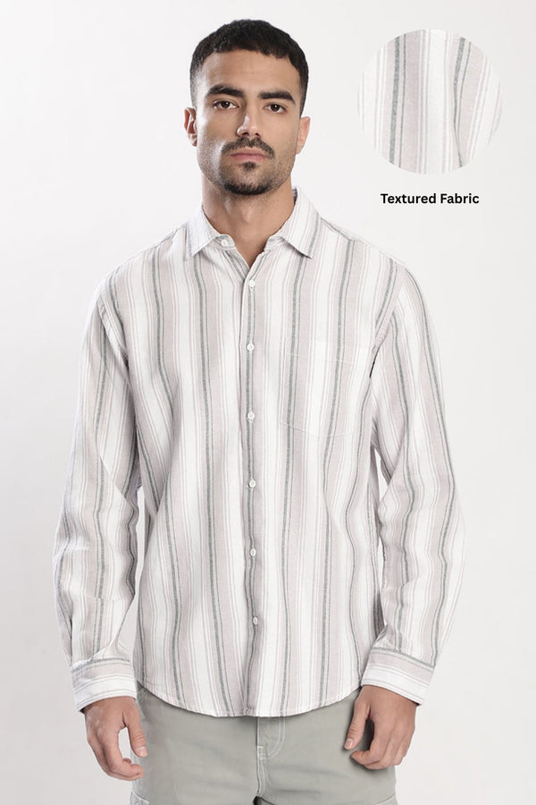 Men Grey and White Striped Shirt