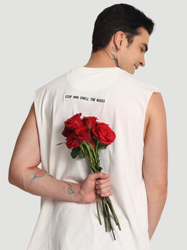 Men Sleeveless Raw Edge Embroidered Oversized T-Shirt