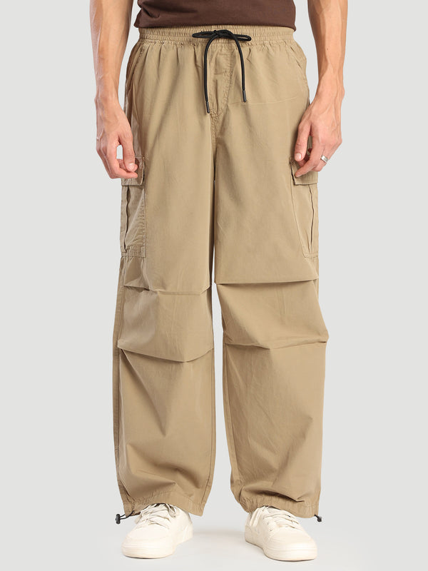 Men Green Parachute Cargo Trousers