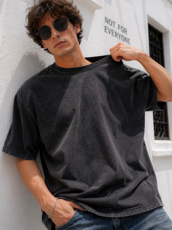 Men Black Acid Wash Oversized Fit T-Shirt