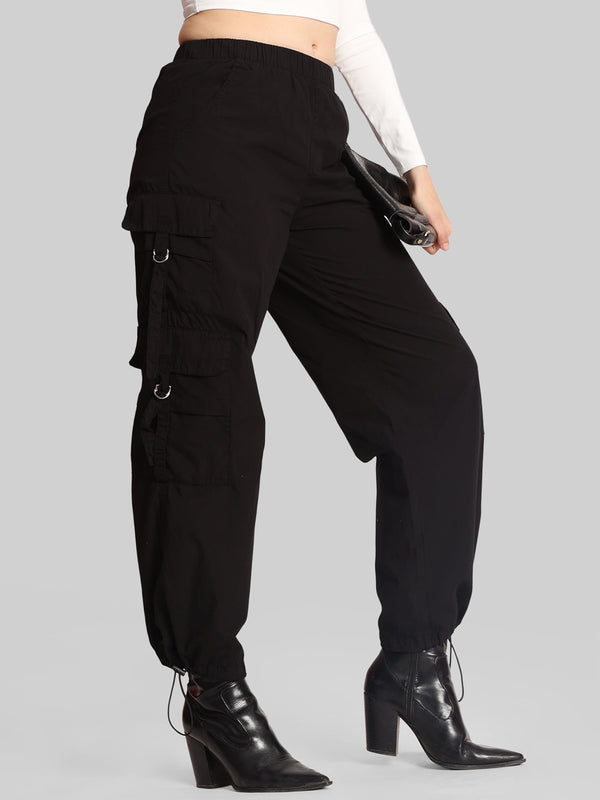 Women Loose Fit Pure Cotton Parachute Cargo Trouser