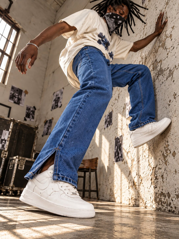 Men Blue Relaxed Fit Side Slit Jeans