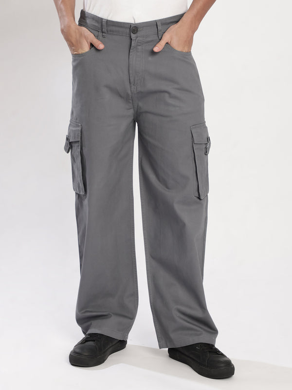 Men Grey Baggy Fit Cargo Trousers