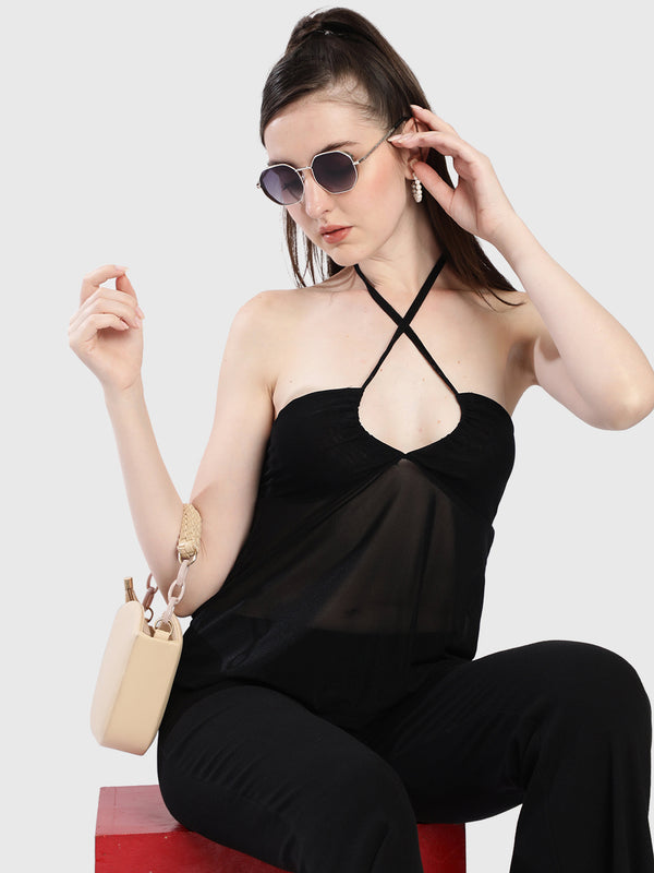 Women Black Halter-neck Crop Top
