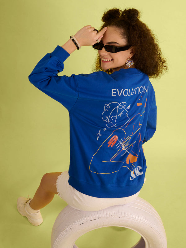 Women Over Size Royal Blue Sweatshirt
