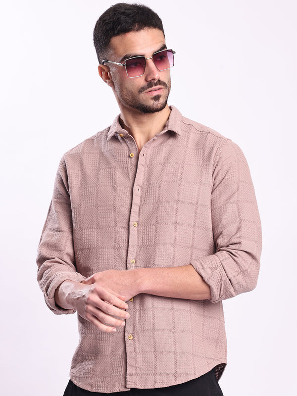 Men Peach Textured Casual Shirt