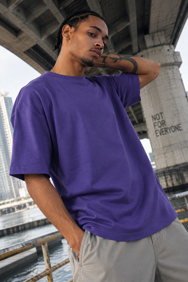 Men Violet Drop shoulder  Oversize Cotton T shirt