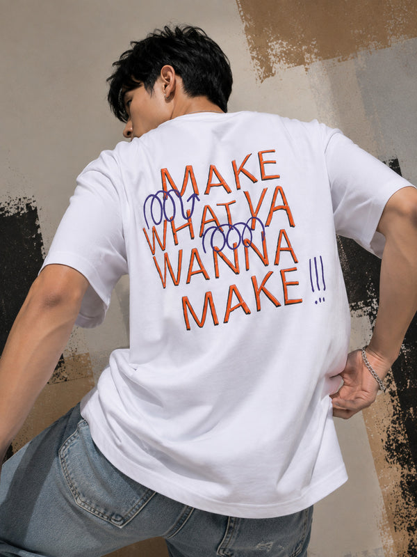 Men White Printed Oversized T-Shirt