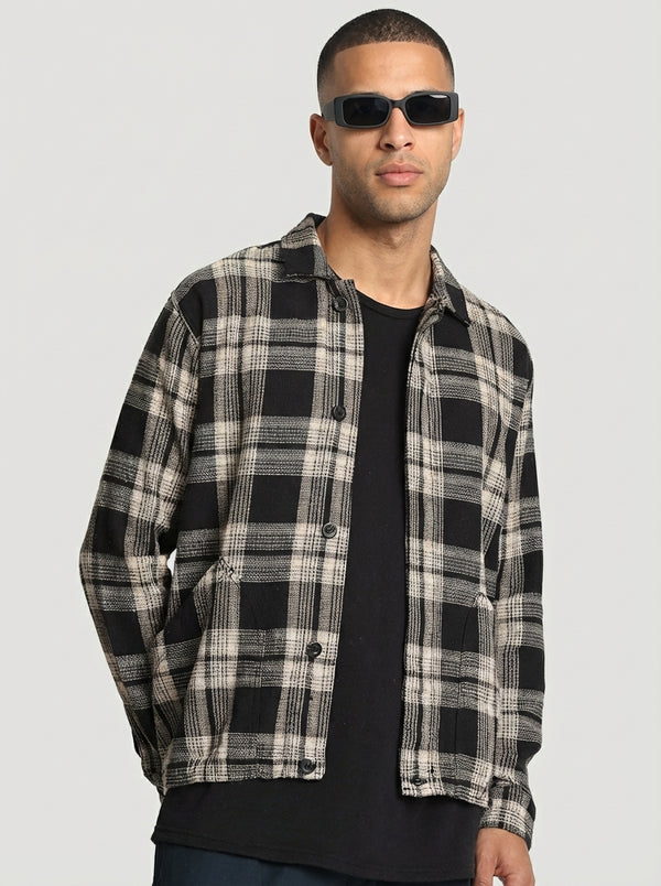 Men Black Checked textured regular fit shaket
