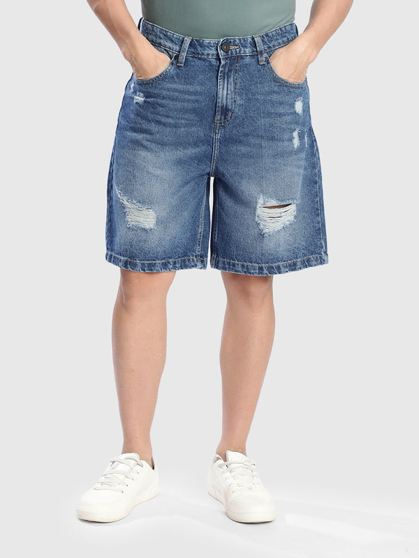 Mens Baggy Fit Distressed Denim Shorts