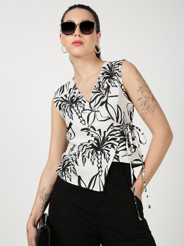 Women Multi Overlap Printed Top with Side Knot