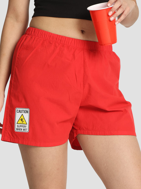 Women Solid Mid-Rise Relaxed Fit Graphic Lounge Boxer Shorts
