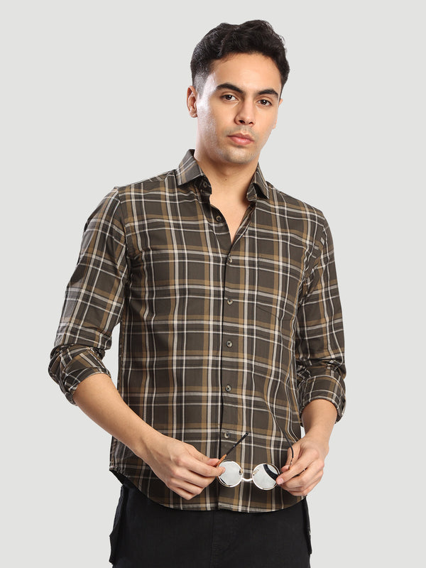 Mens Green Slim fit checked  formal shirt