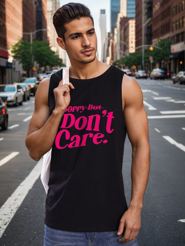 Men Black Sleeveless Typography Print Relax Fit T Shirt