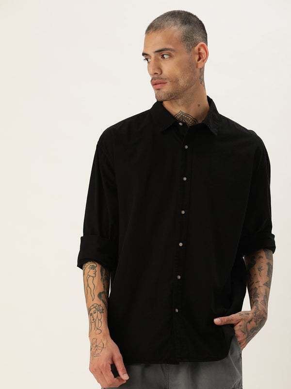 Men Black Solid Oversized Fit Casual Shirt