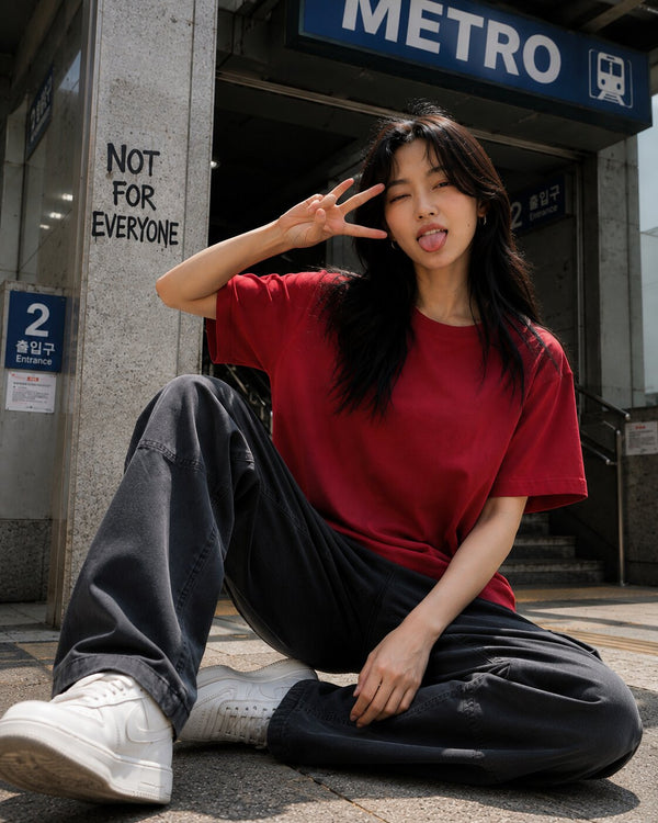 Women Red Oversized T-shirt