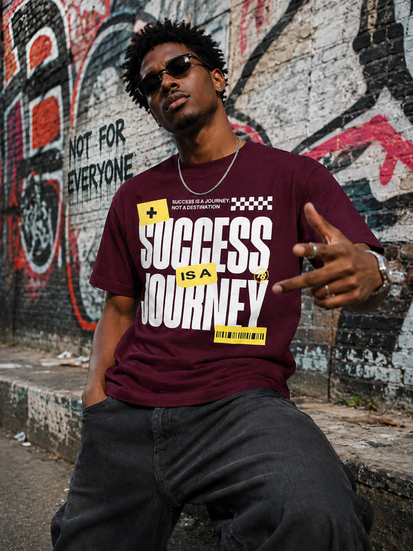 Men Burgundy Typography Print T-shirt