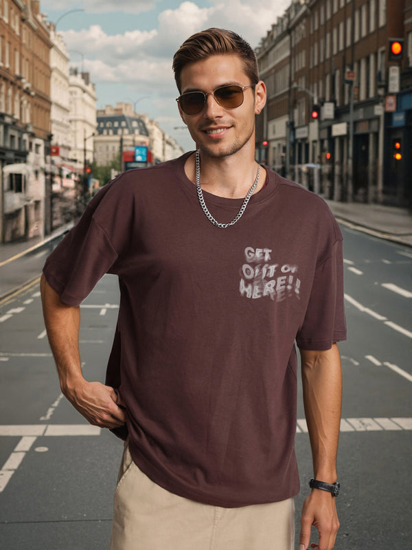 Men Brown Typography Print Oversize T Shirt