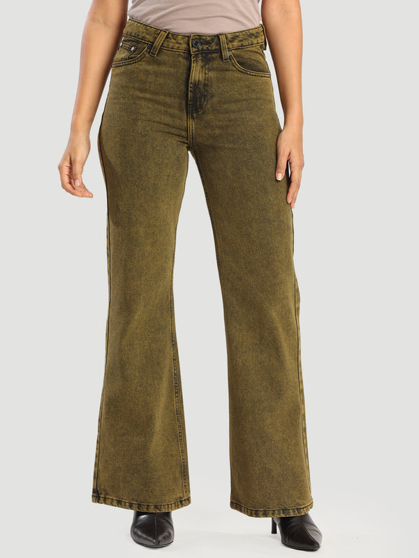 Women Mustard tinted bootcut jeans