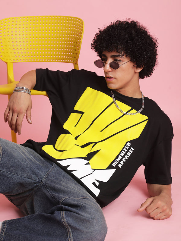 Men Black Typography Printed T-Shirt
