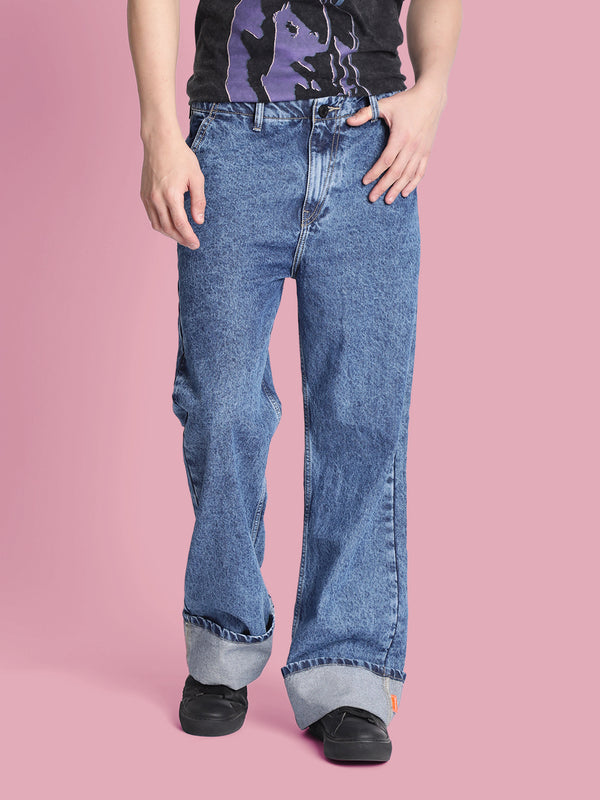 Men Blue Wide Leg Denim Jeans