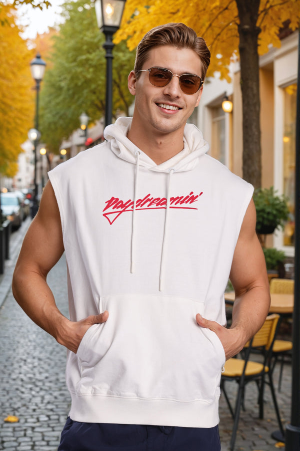 Men Sleeveless Hoodie with kangaroo pocket