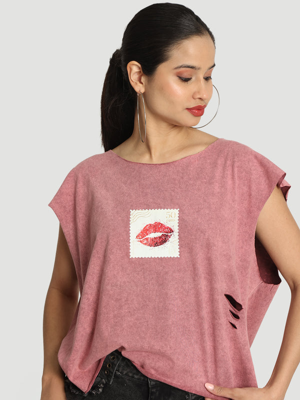 Women Oversize Acid Wash Floral Graphic Printed T-Shirt
