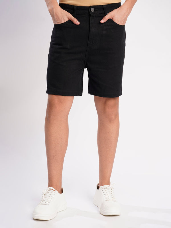 Men Black Regulared Fit Denim Shorts