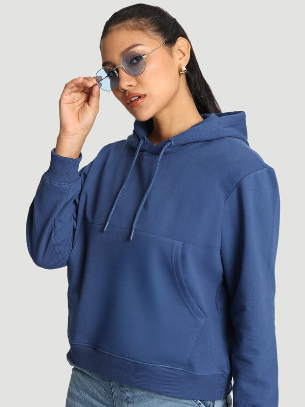 Women Navy Relax fit KANGROO POCKET HOODIE