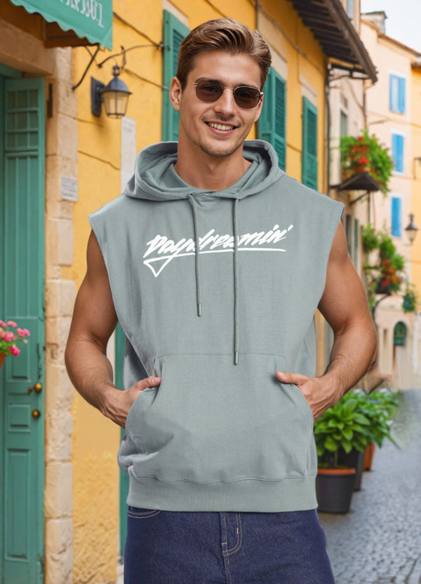 Men Sleeveless Hoodie with kangaroo pocket