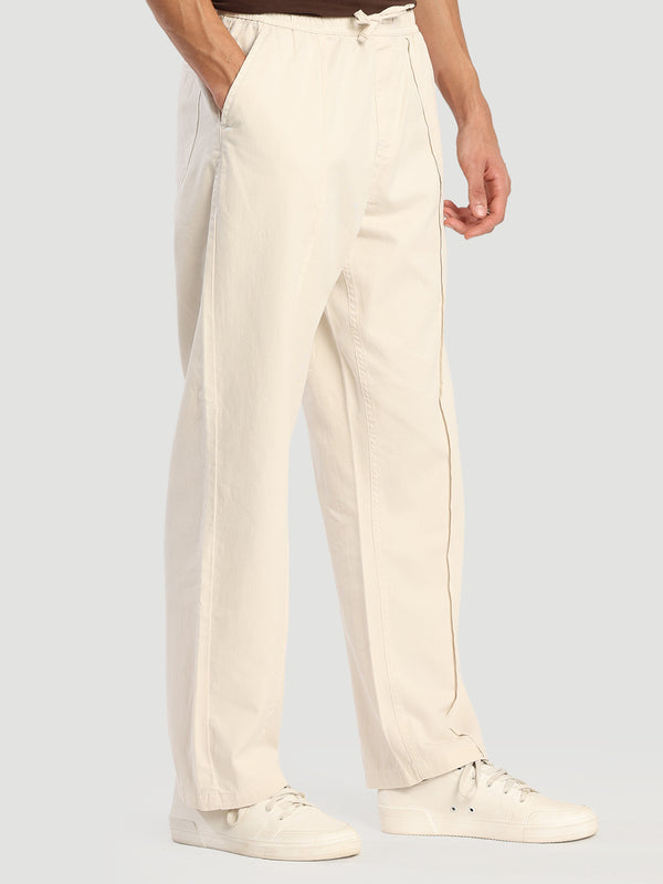 Men off white relaxed cotton adjustable waistcasual  trouser