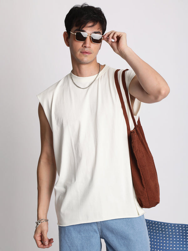Mens White Sleeveless Oversized T-Shirt
