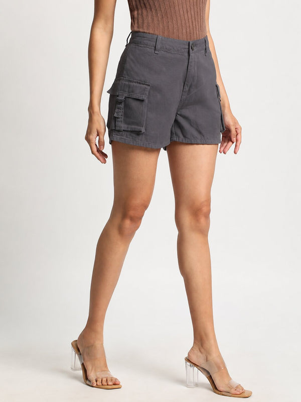 Women Dark Grey Cargo Shorts