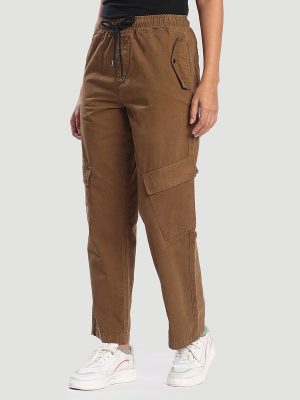 Womens slanted pockets jogger with drawstrings in hemline
