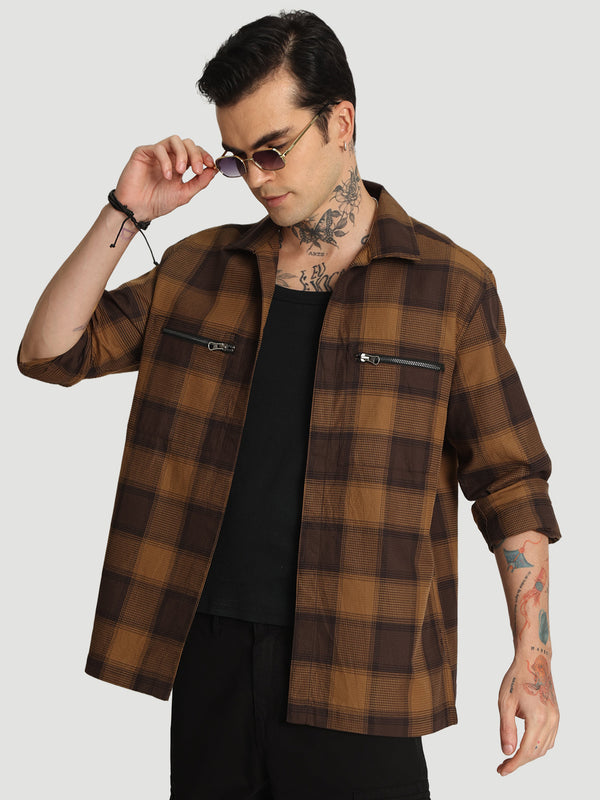 Men Relaxed Fit Checked Textured Spread Collar Shackets