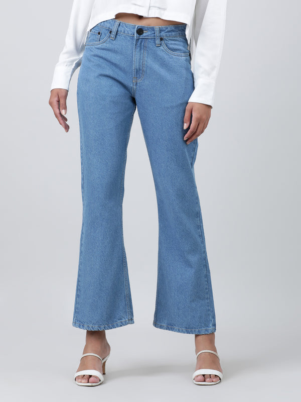 Women Blue Solid Boot cut Fit Denim Jeans