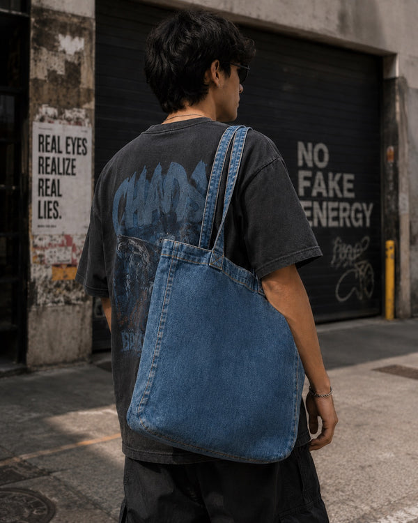 Unisex Denim Solid Tote Bag