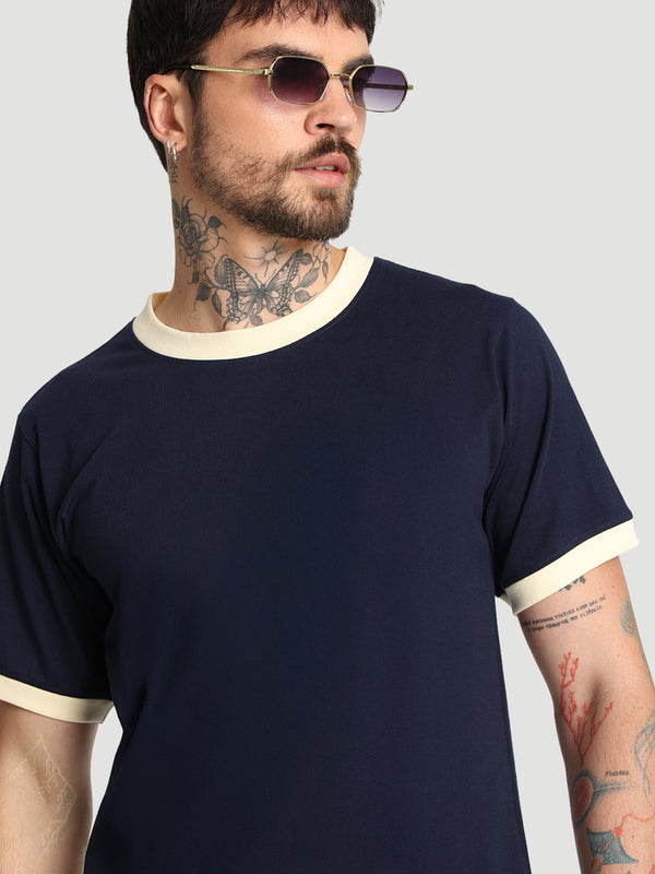 Men Navy Ringer Regular fit Cotton Tshirt