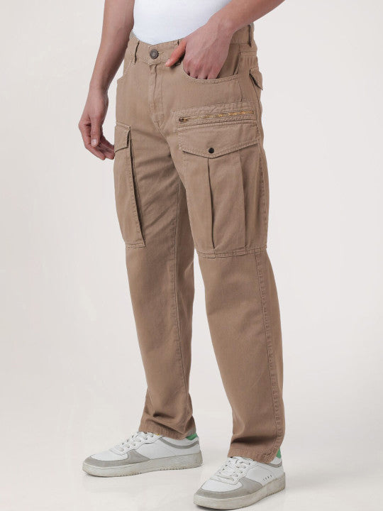 Men Brown Pure Cotton Relaxed Fit Cargo Trouser